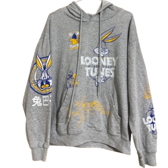 WOMEN’s DISNEY CHARACTER GRAY MULTI “LOONEY TUNES” LONG SLEEVE HOODIE Sz-M - Picture 1 of 5
